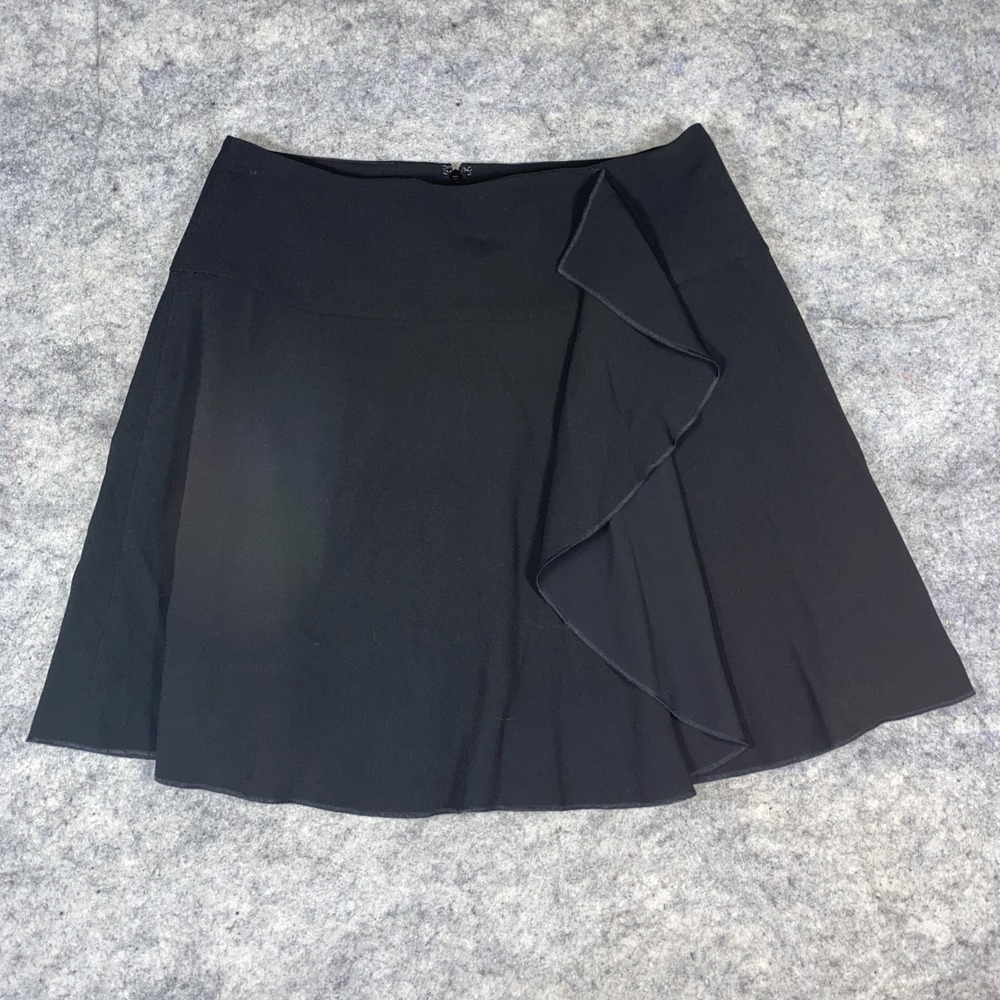 New Loft Mini A-Line Skirt Women's 10 Black‎ Ruffle Front Trim Business Casual